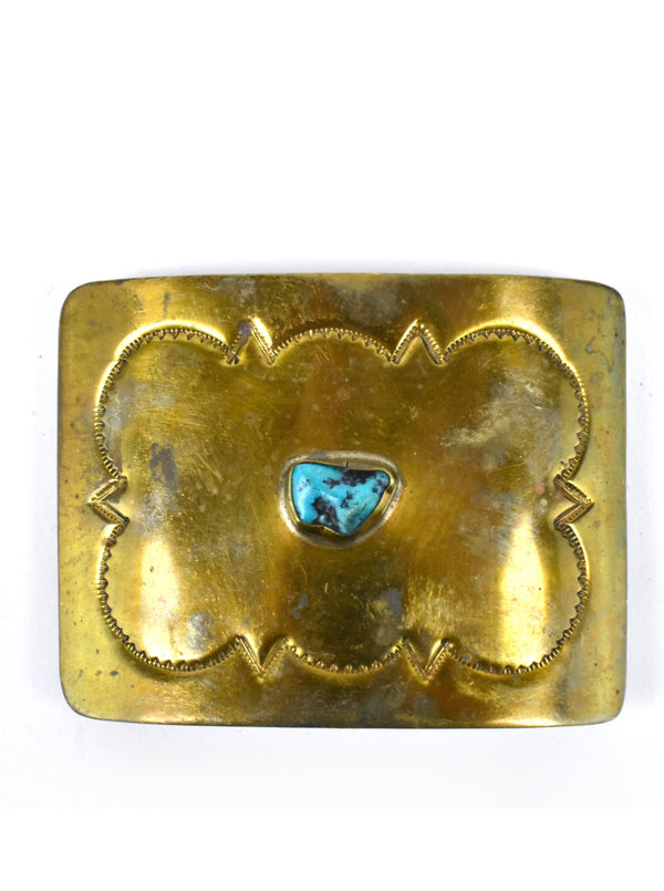 Vintage Antique Brass Concho Buckle with Turquoise Stone