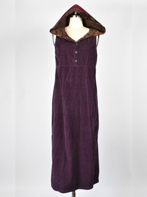 1990's Sleeveless Corduroy Dress with Hood
