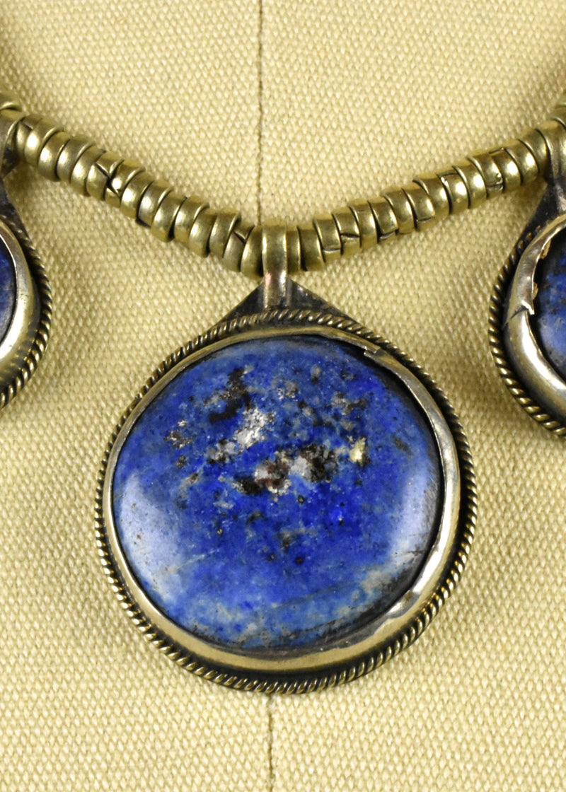 Triple Pendant Tibetan Lapis Silver Necklace