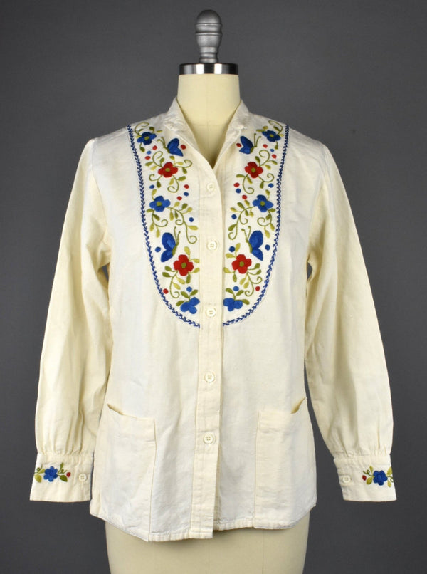 Vintage 1960's Hand Embroidered Mexican Blouse by Helen Cerda