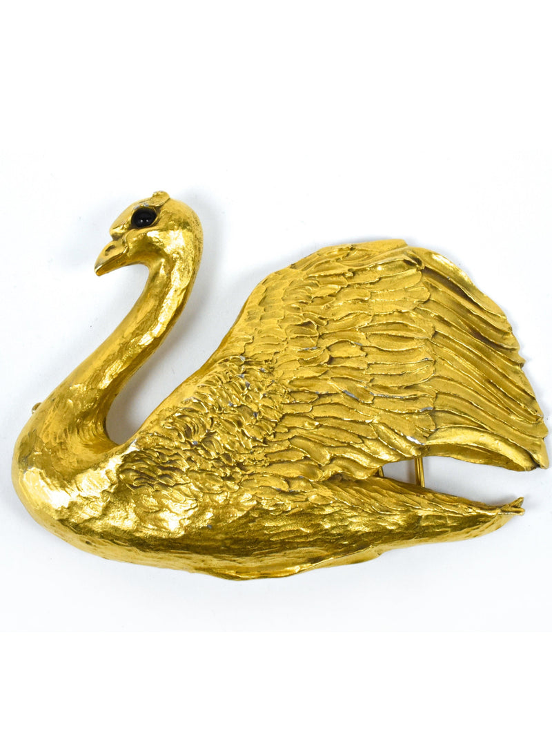 Vintage 1983 Christoper Ross Swan Belt Buckle in 24 Karat Gold