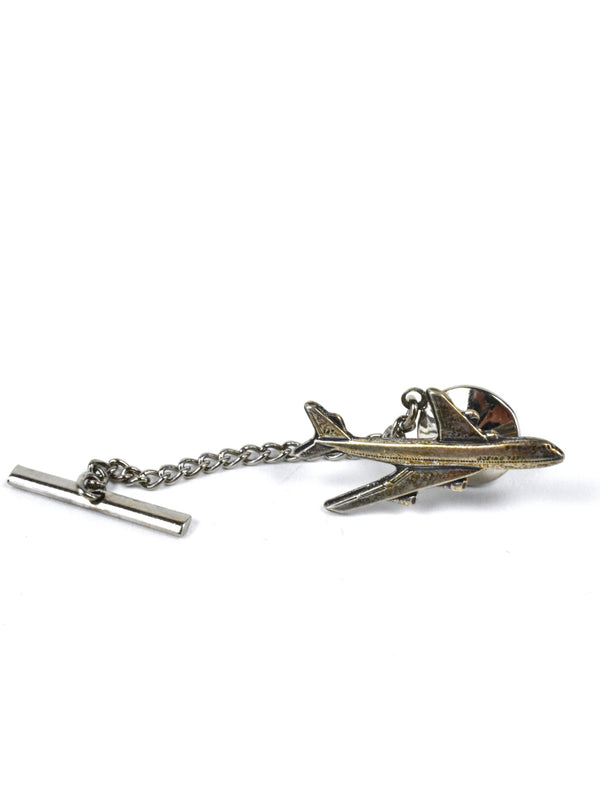 Sterling Silver Airplane Tie Pin with Chain