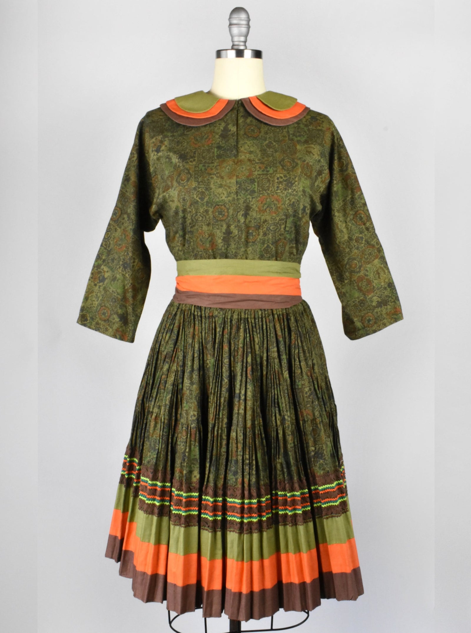 Vintage Fiesta Dress by Desert Flowers Originals, Green Orange and Brown Fiesta Dress, Patio Dress