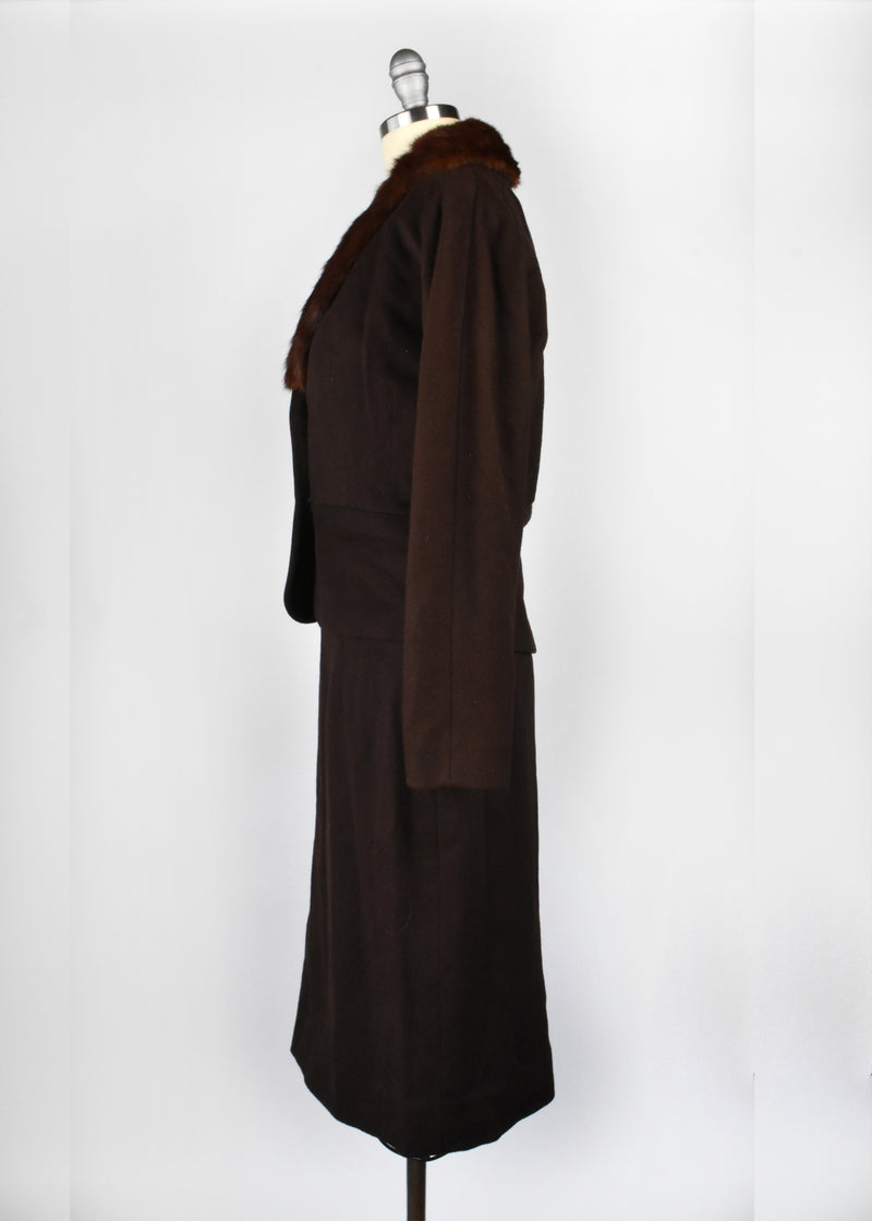 1950's 2-Piece Jacket and Skirt Suit with Mink Collar