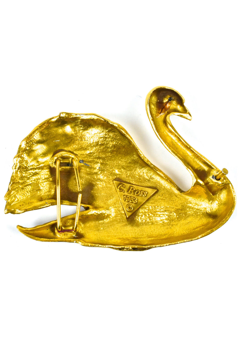 1983 Christoper Ross Swan Belt Buckle in 24 Karat Gold