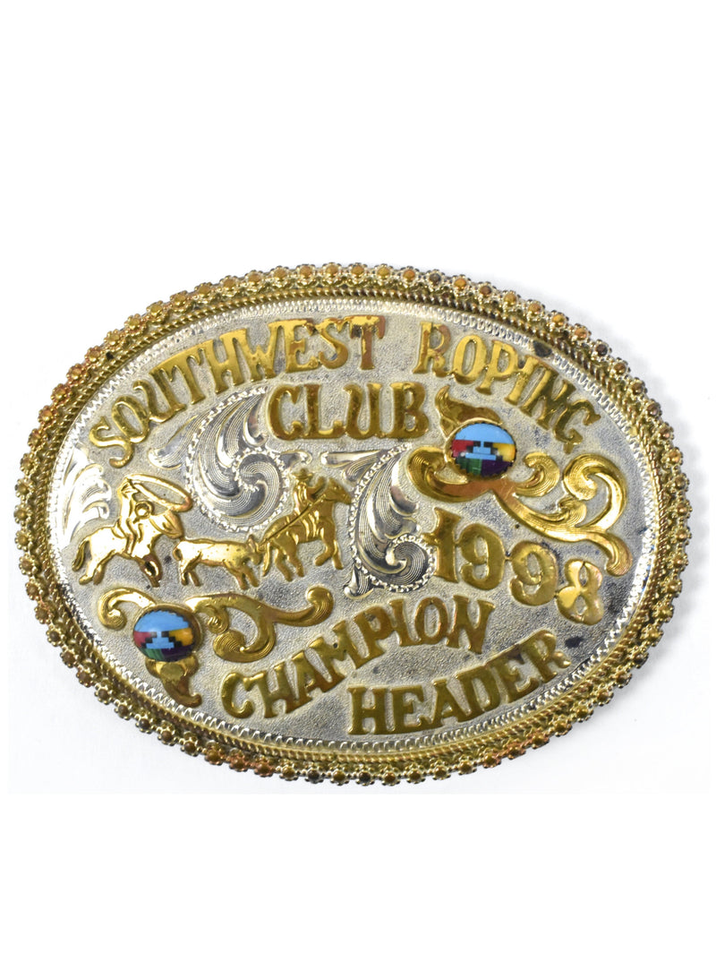 Vintage Authentic Cowboy Belt Buckle - Southwest Roping Club Belt Buckle - 1998 Champion Header