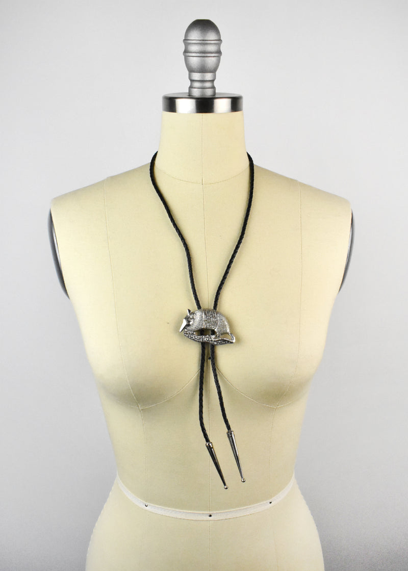 Unisex Vintage Armadillo Bolo Tie with Leather Cord