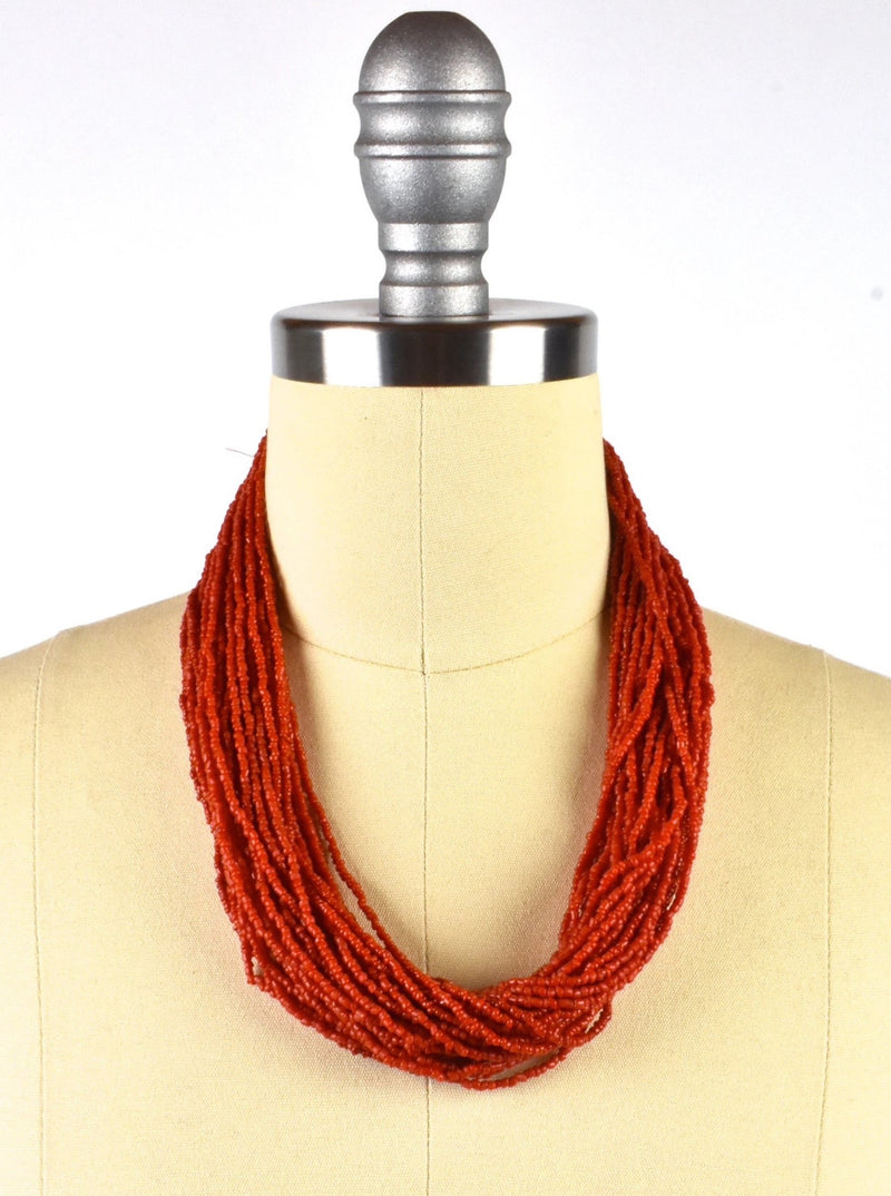 Red Multi-Strand Beaded Necklace with 1919 Indian Quarter
