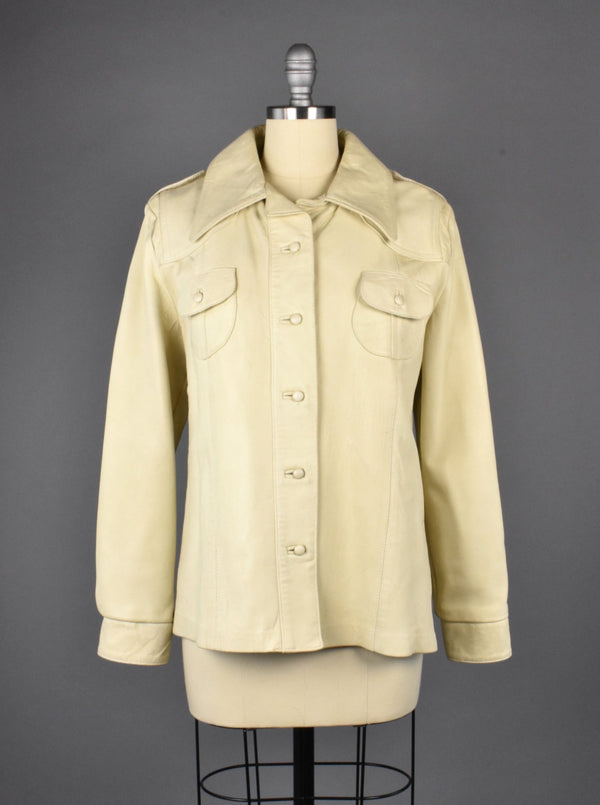 Beige Leather Shirt Jacket by Karen Silton