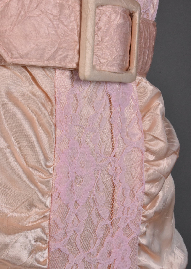 Vintage 1980's Pink & Peach Lace Rouched Dress