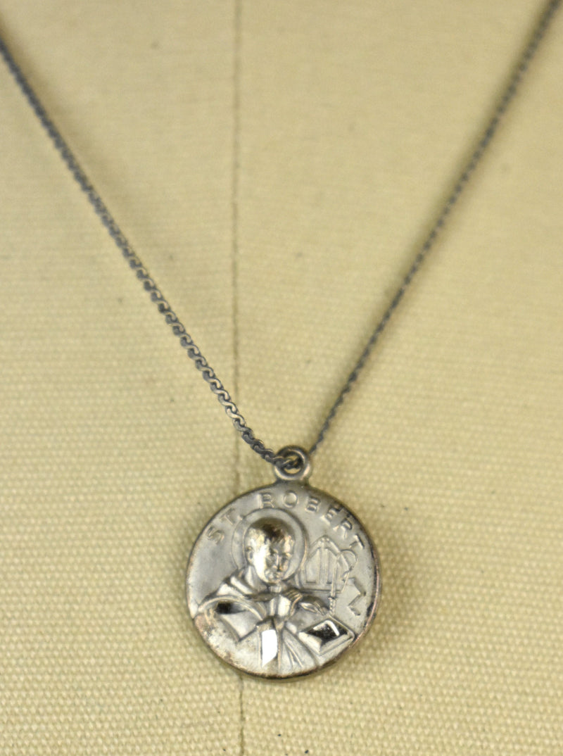 Sterling Silver St. Robert Catholic Pendant on Silver Chain