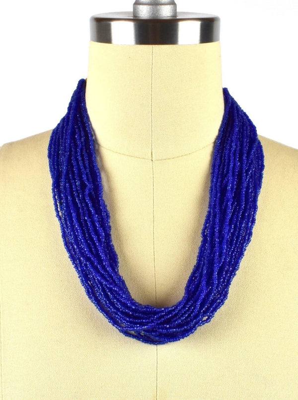 Cobalt Blue Multi-Strand Beaded Necklace with 1940's Indian Quarter