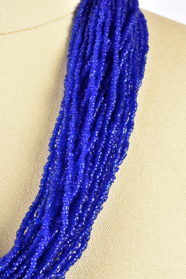 Cobalt Blue Multi-Strand Beaded Necklace with 1940's Indian Quarter