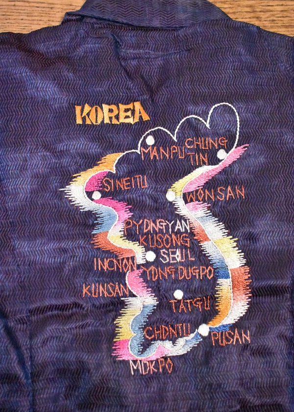 Embroidered Child's 1950's Korean War Souvenir Jacket with Tigers and Map