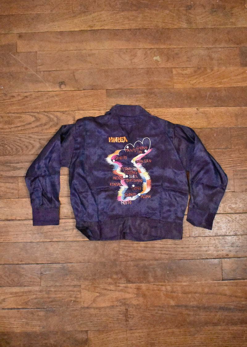 Embroidered Child's 1950's Korean War Souvenir Jacket with Tigers and Map