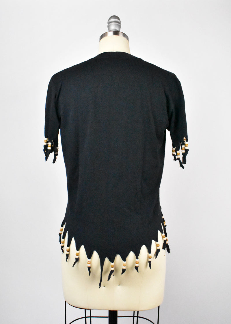 Fox and Moon T-Shirt with Beaded Fringe Detail
