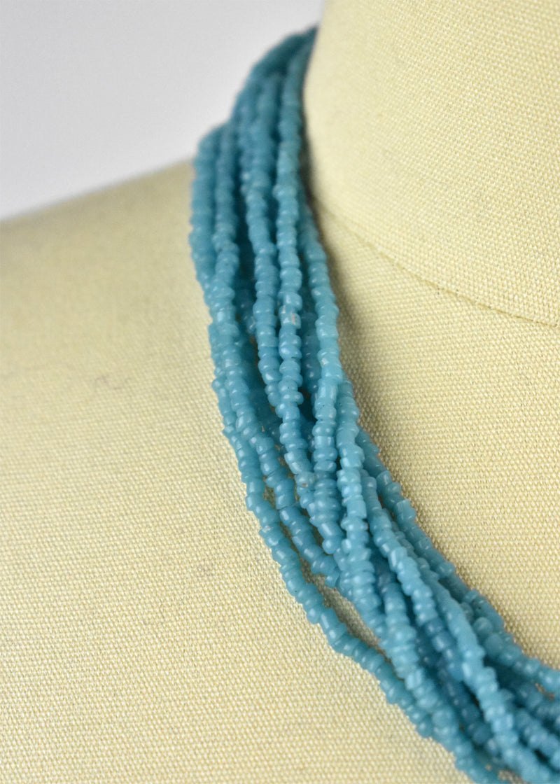 Layered Turquoise Bead Choker with Sterling Silver Clasp