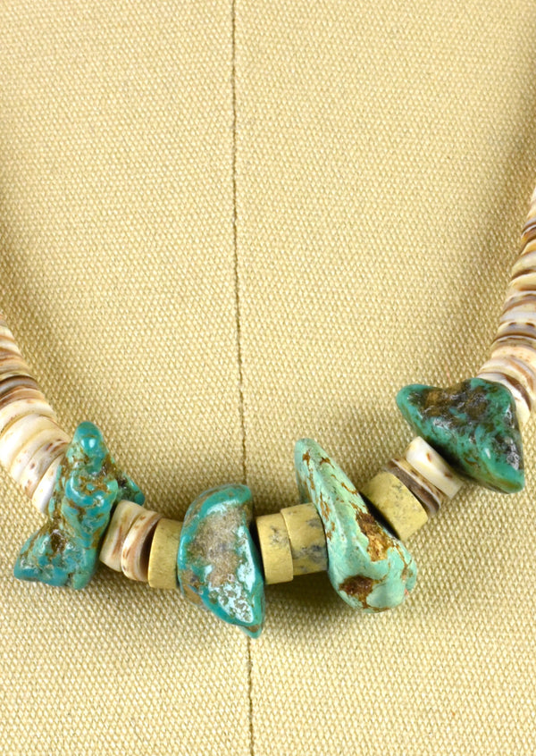 4 Piece Raw Turquoise and Shell Necklace