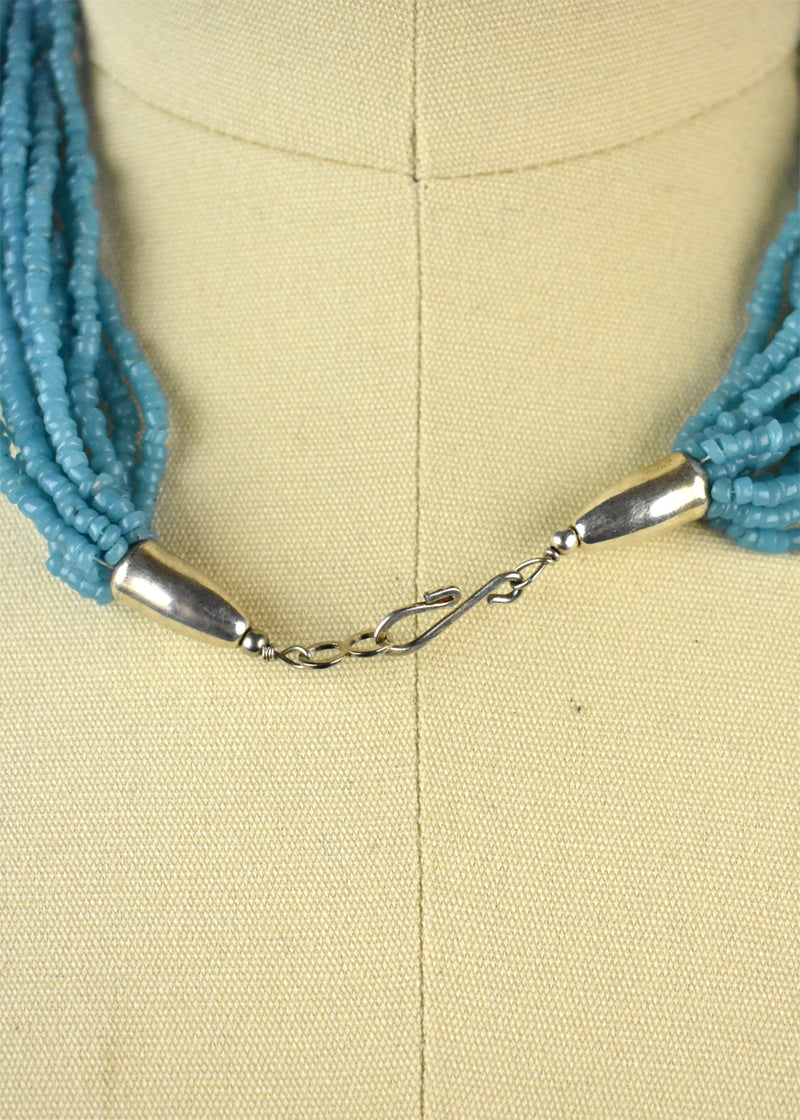 Layered Turquoise Bead Choker with Sterling Silver Clasp