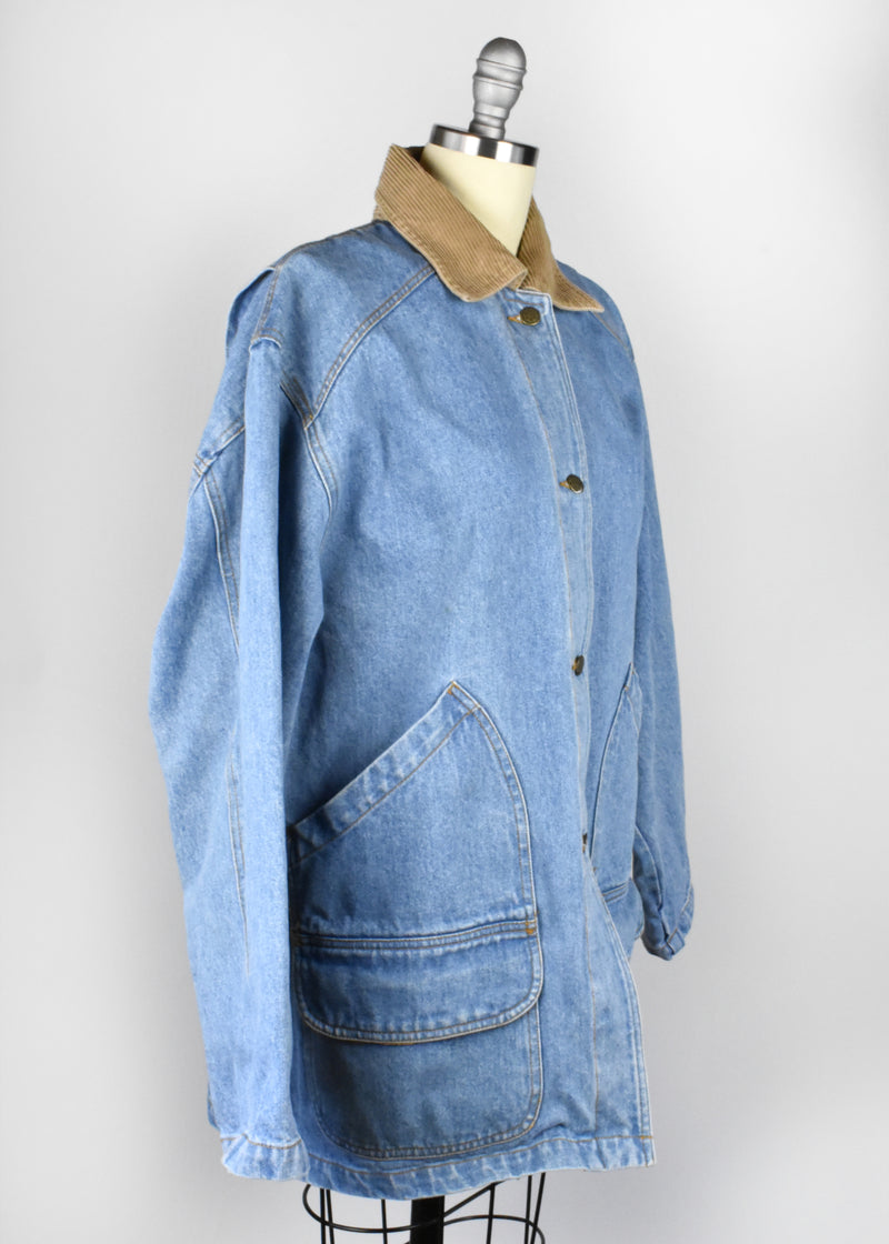 Vintage Denim Chore Jacket with Corduroy Collar