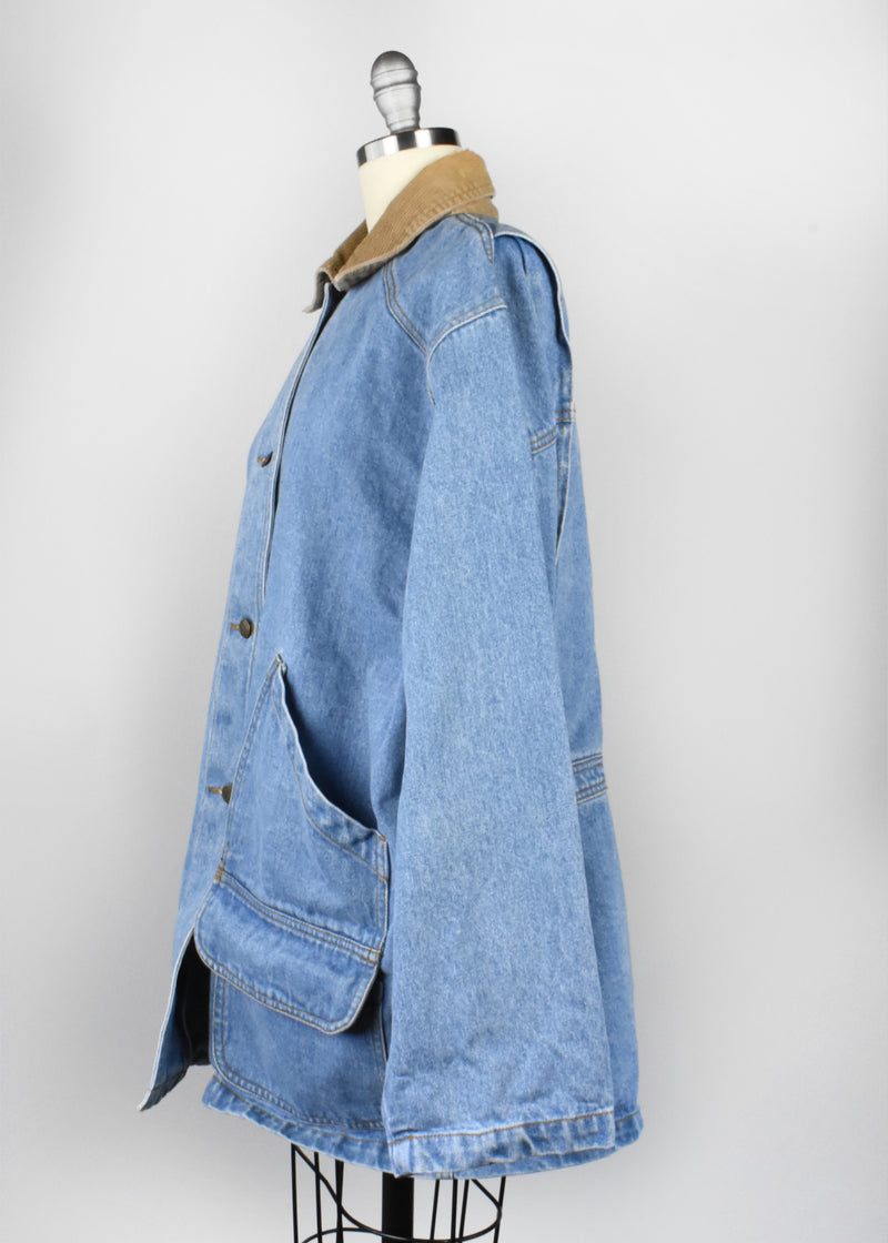Vintage Denim Chore Jacket with Corduroy Collar