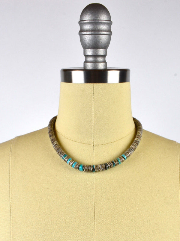Brown and White Shell Choker Necklace with Turquoise