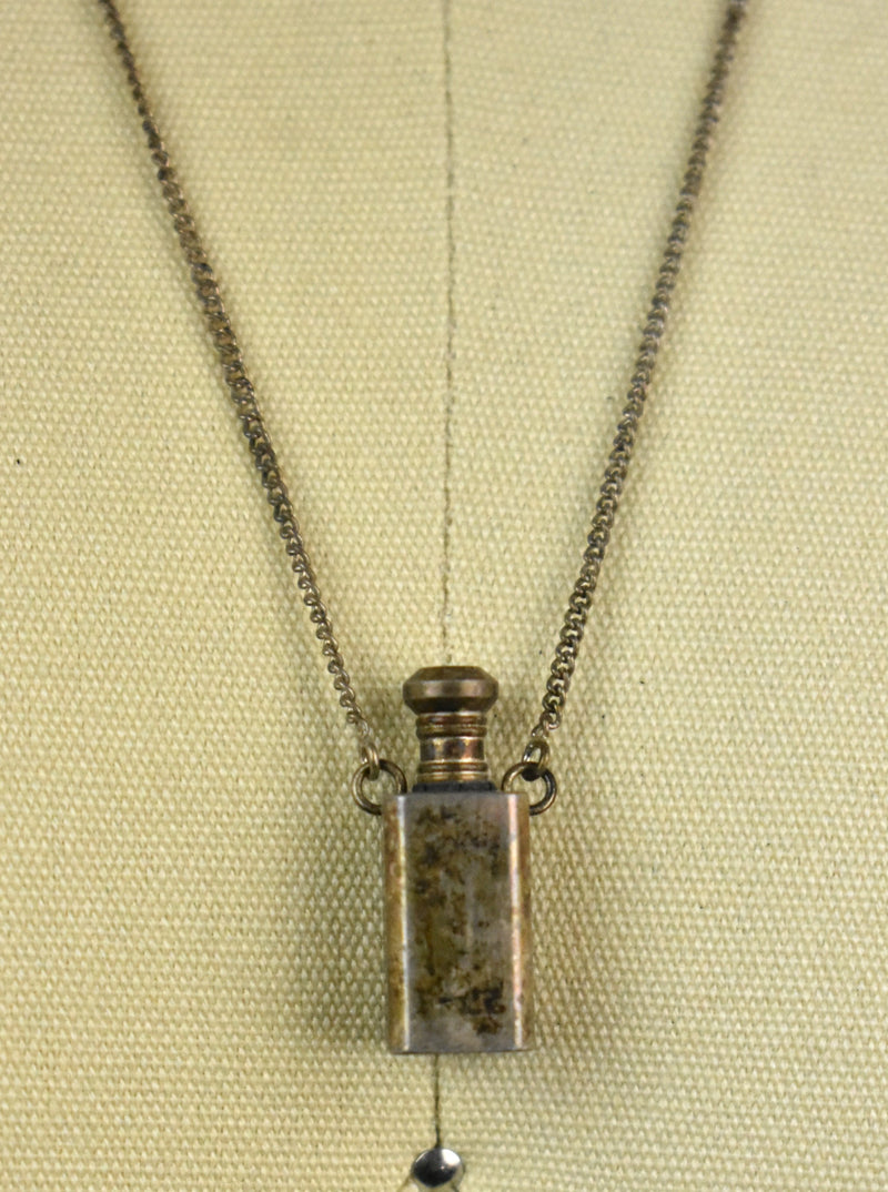 Small Silver Perfume Bottle Pendant on Chain