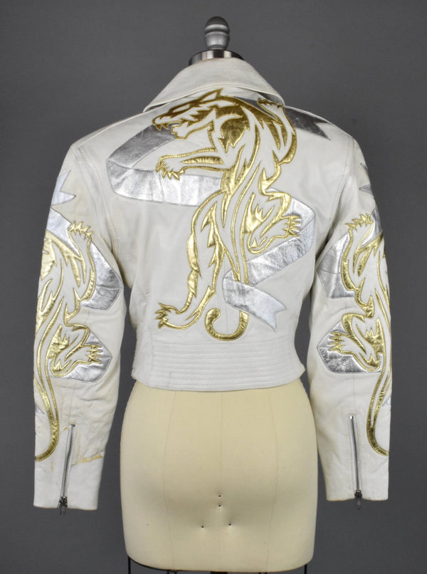 1980's Michael Hoban North Beach Leather Jacket with Gold Tiger