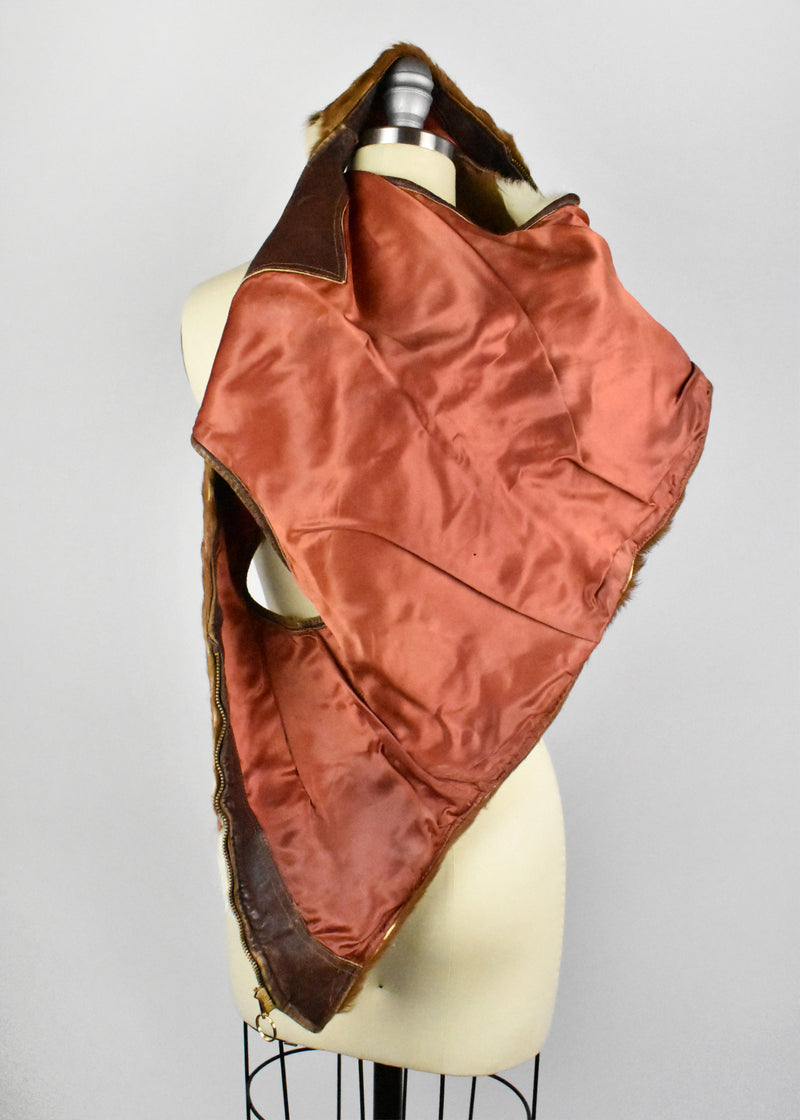 1960's Horsehair Western Leather Vest with Talon Zip Up Front
