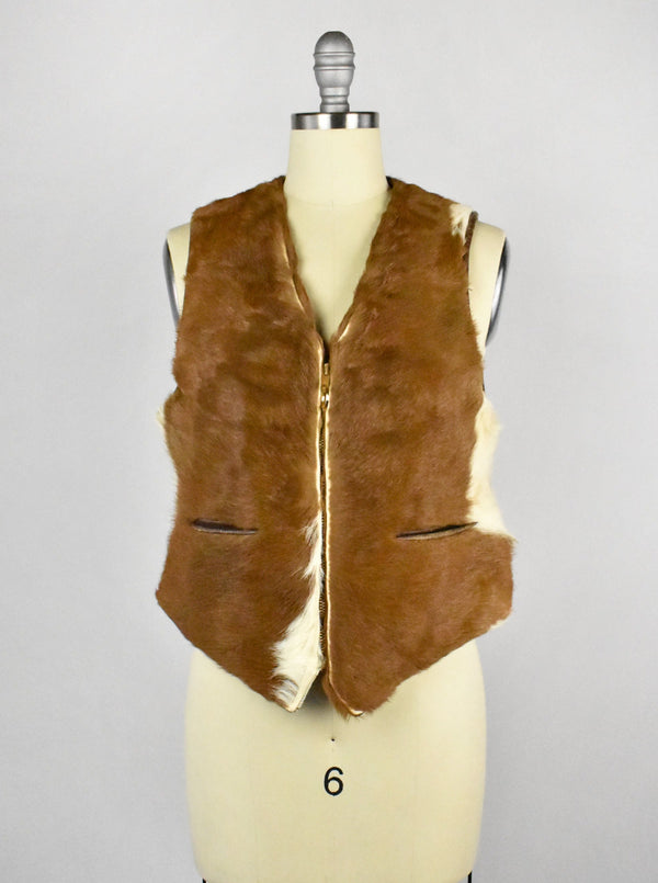 Vintage 1960's Horsehair Western Leather Vest with Talon Zip Up Front