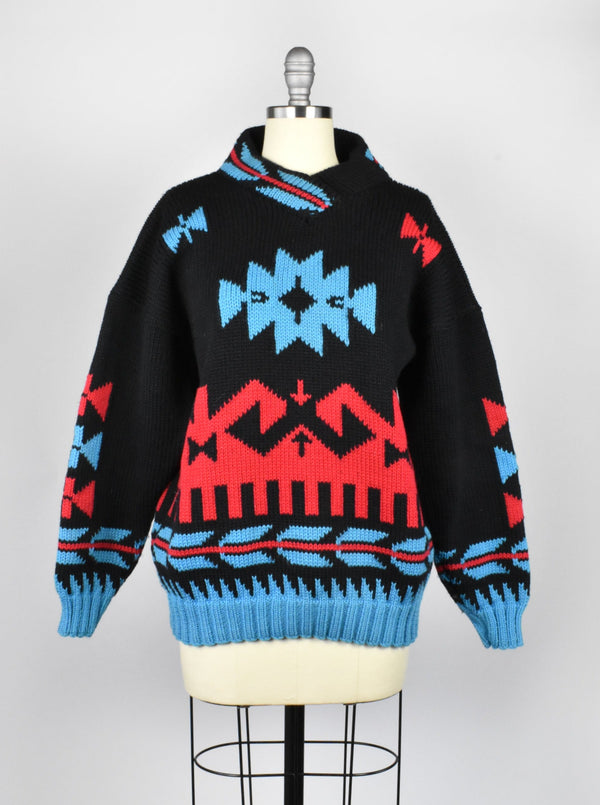 Vintage Black, Turquoise and Red Southwestern Sweater