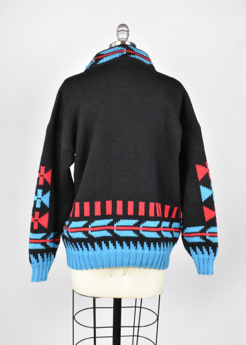 Vintage Black, Turquoise and Red Southwestern Sweater