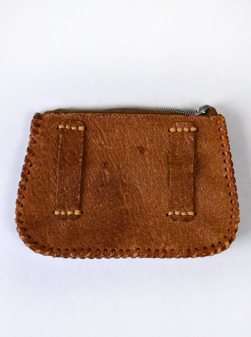 Vintage Leather Coin Purse with Belt Loops and Zipper