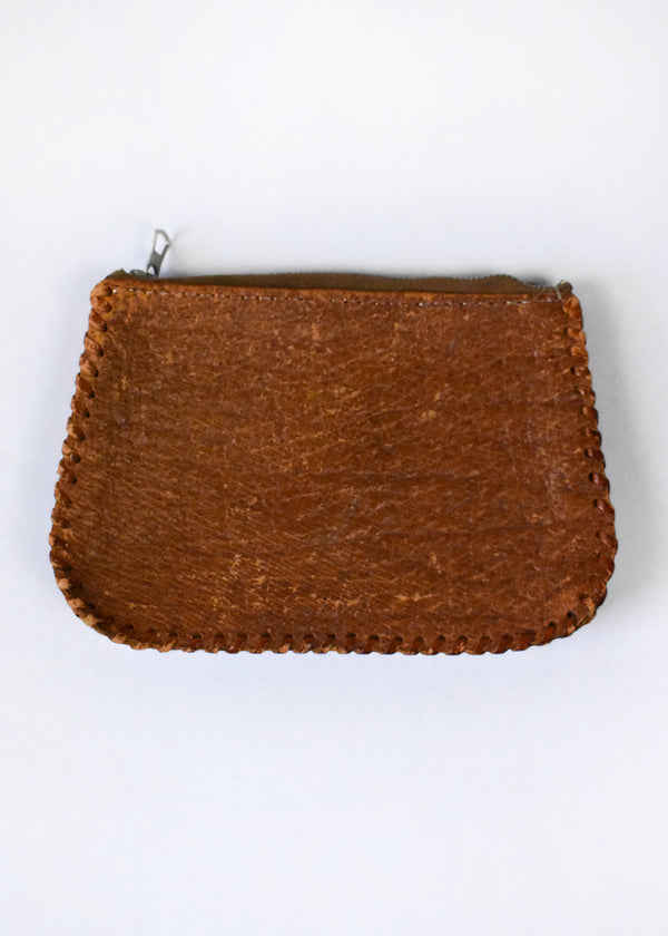 Vintage Leather Coin Purse with Belt Loops and Zipper
