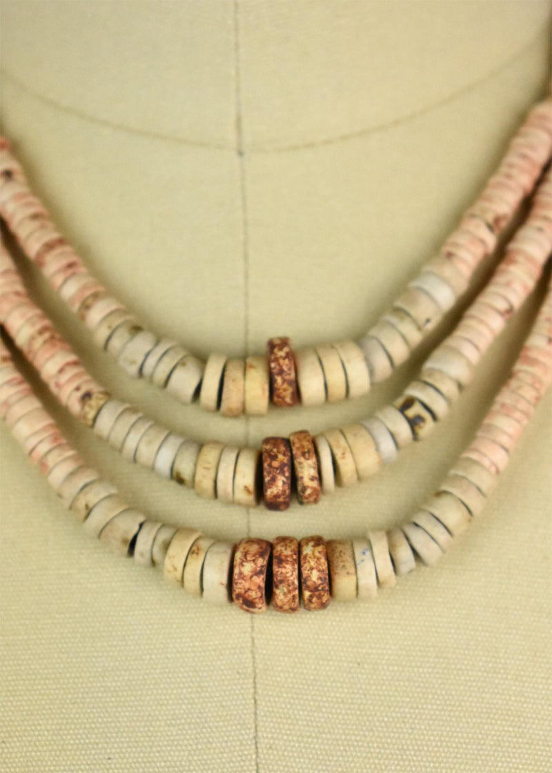 Vintage Layered Earth Tone Granulated Coral Disc Necklace with Matching Earrings