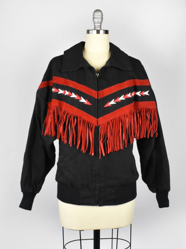 Black Southwestern Jacket with Red Fringe