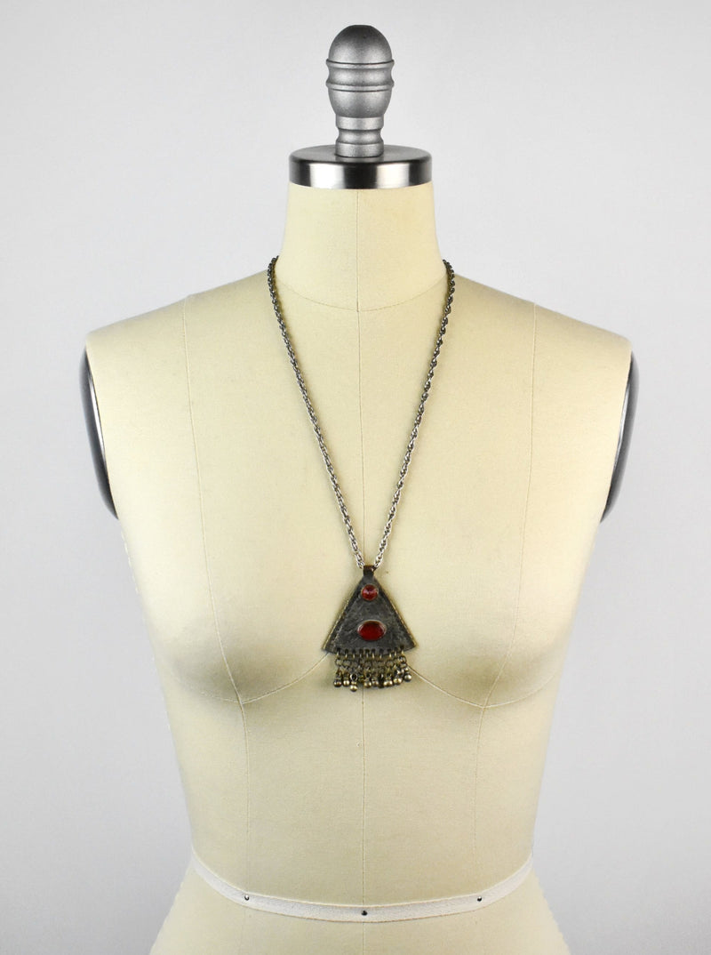 Old Yemeni Bedouin Triangle Pendant On Silver Chain