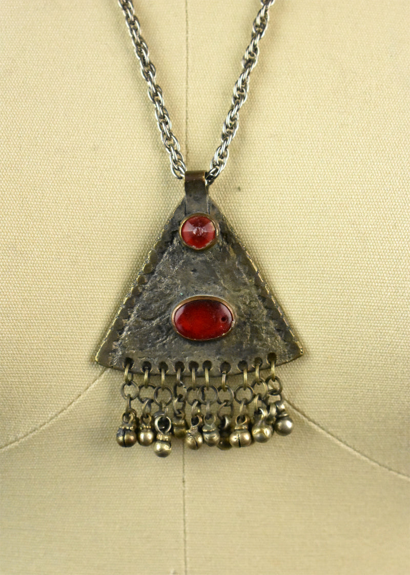 Old Yemeni Bedouin Triangle Pendant On Silver Chain