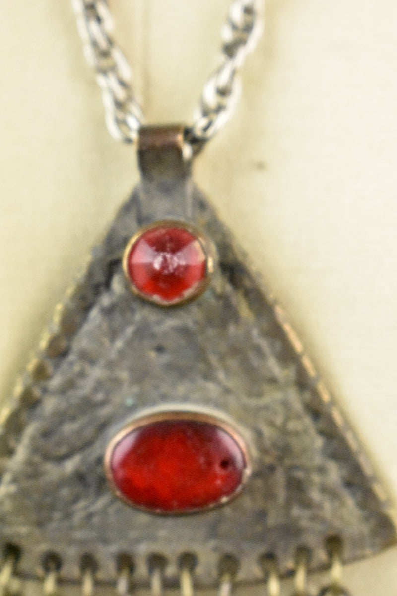 Old Yemeni Bedouin Triangle Pendant On Silver Chain