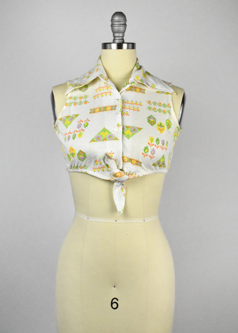 1970's Cropped Top with Tie Front by Jantzen