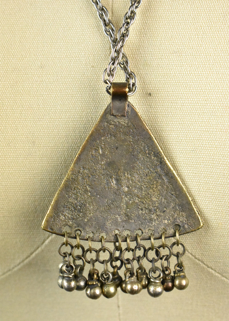 Old Yemeni Bedouin Triangle Pendant On Silver Chain