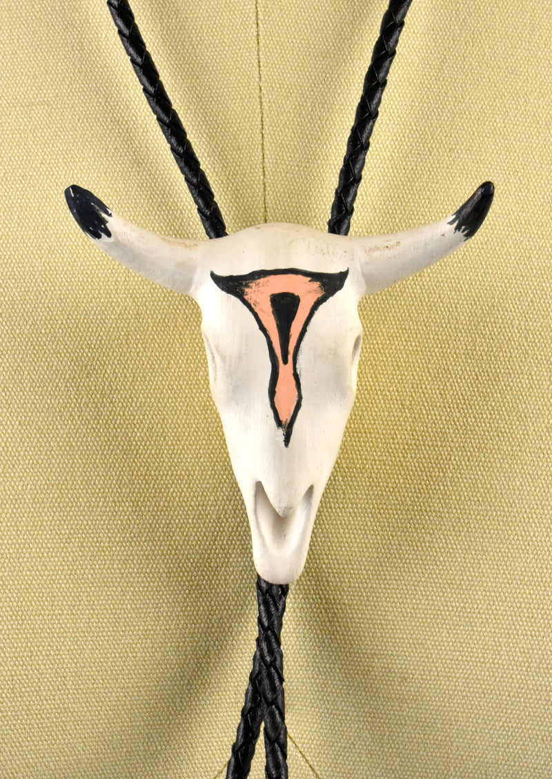 Ceramic Hand Painted Bull Skull Bolo Tie