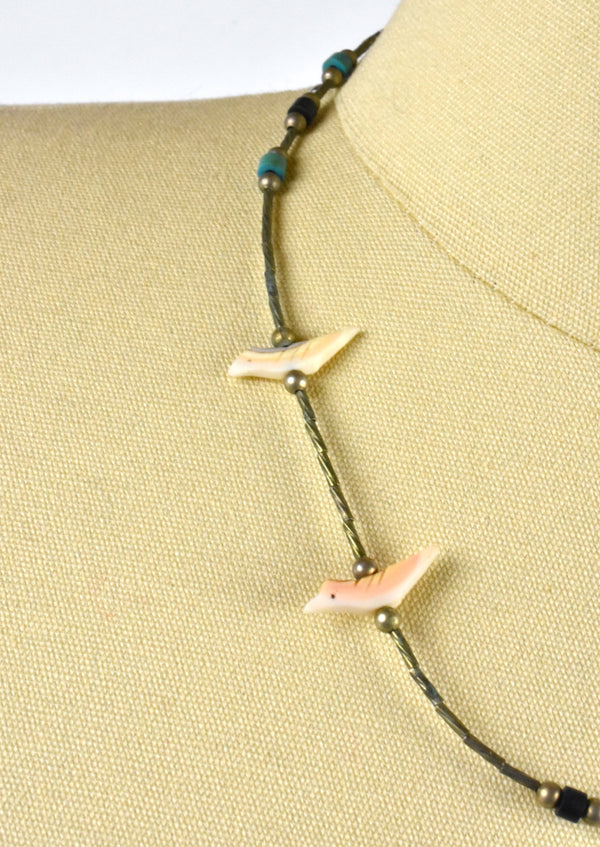 Zuni Antler Bird Fetish and Sterling Silver Choker Necklace