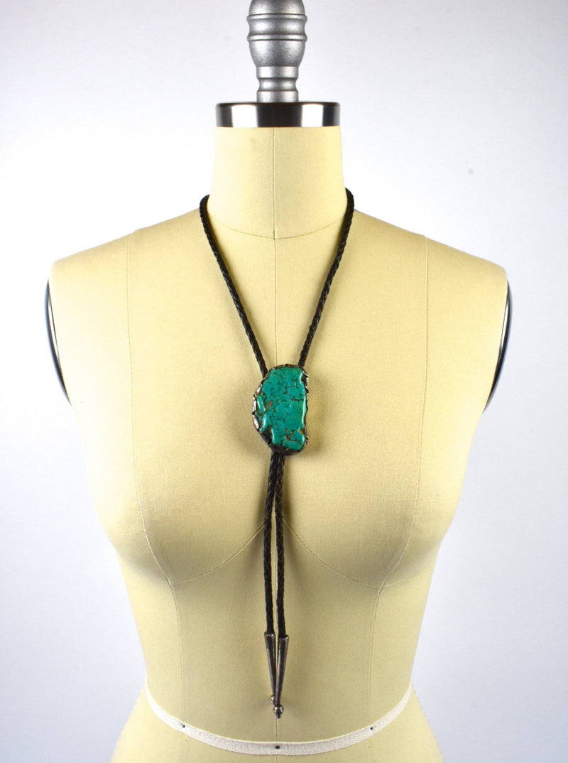Vintage Chunky Turquoise and Sterling Silver Bolo Tie