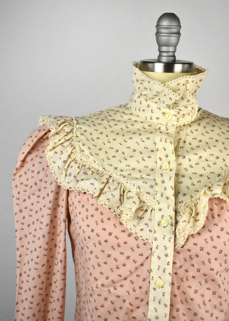 Cottage Core Western Blouse with Floral Print and Ruffles