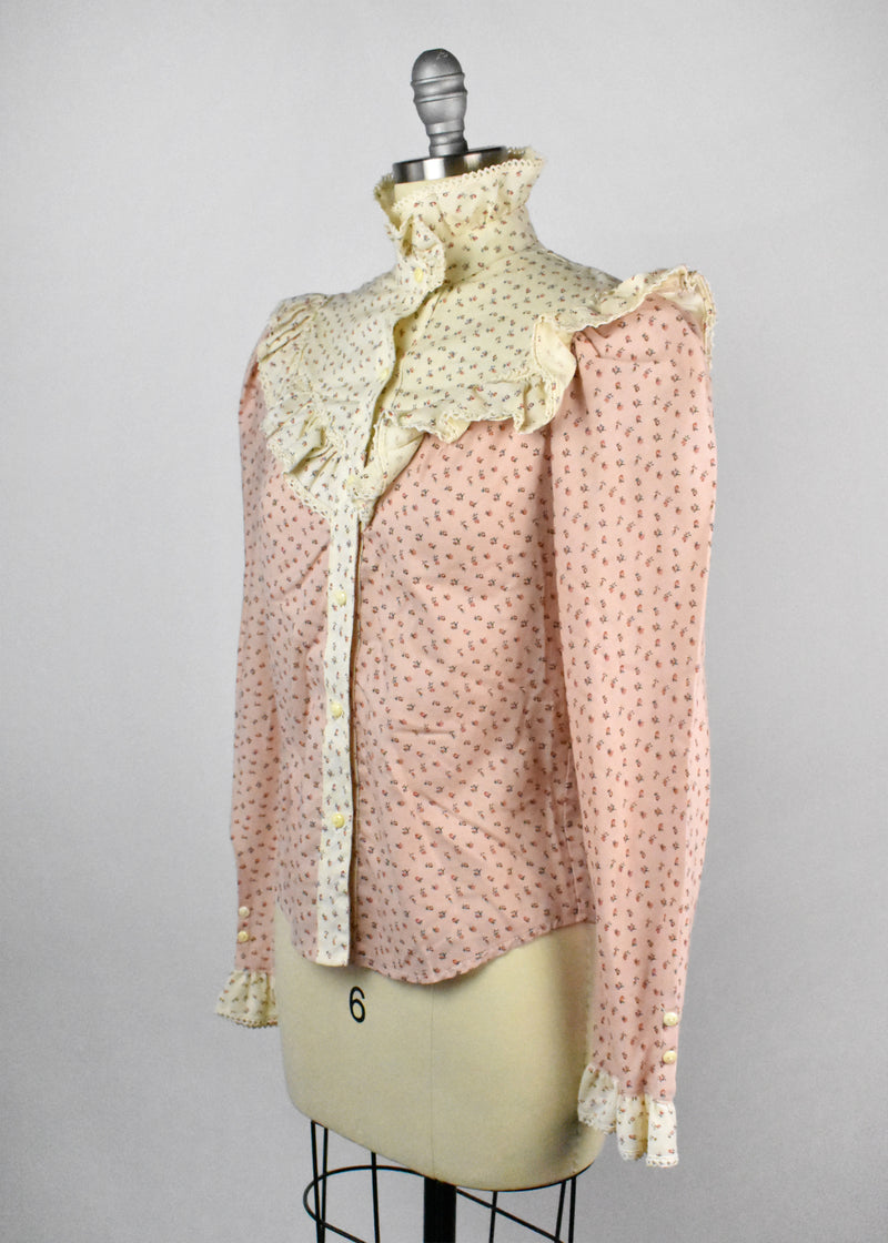 Cottage Core Western Blouse with Floral Print and Ruffles