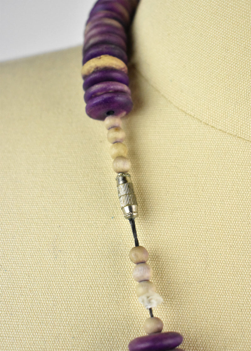 Purple Ashanti African Glass Saucer Bead Necklace