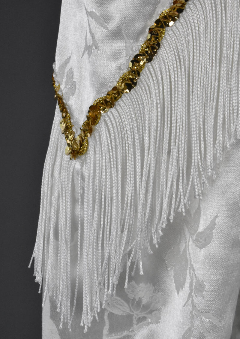Vintage White Western Dress with Gold Sequins and Fringe
