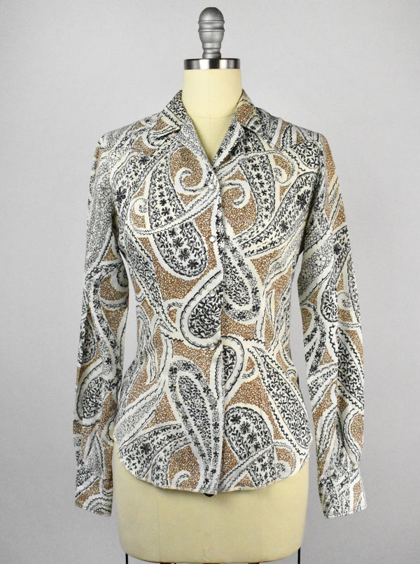 1970's Western Blouse with Paisley Print and Pearl Button Snaps by Lasso Western Wear  