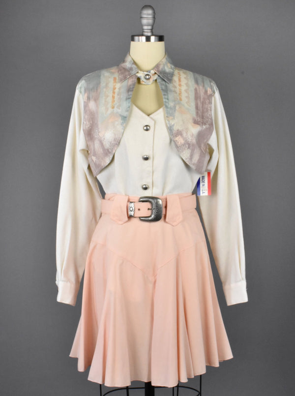 Pastel Western Skirt & Blouse, Made in USA